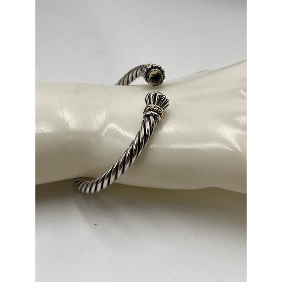 Samuel Benham SB Sterling Silver 14k Gold Citrine Hinged Cable Cuff Bracelet - Picture 5 of 9